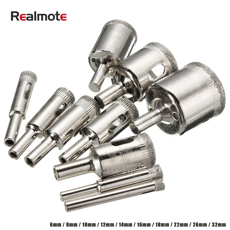 

Realmote 10Pcs 6-32MM Steel Diamond Hole Saw Set Hole Saw Drill Bit Tile Glass Cutter Ceramic Marble Drilling Tool