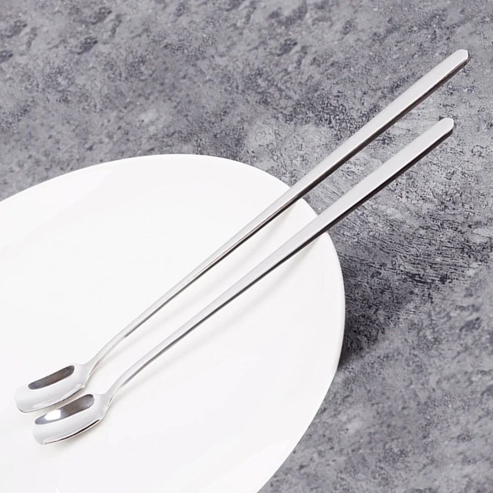 1 Piece Spoon Square Head Stainless Steel Long Handle Teaspoon Coffee