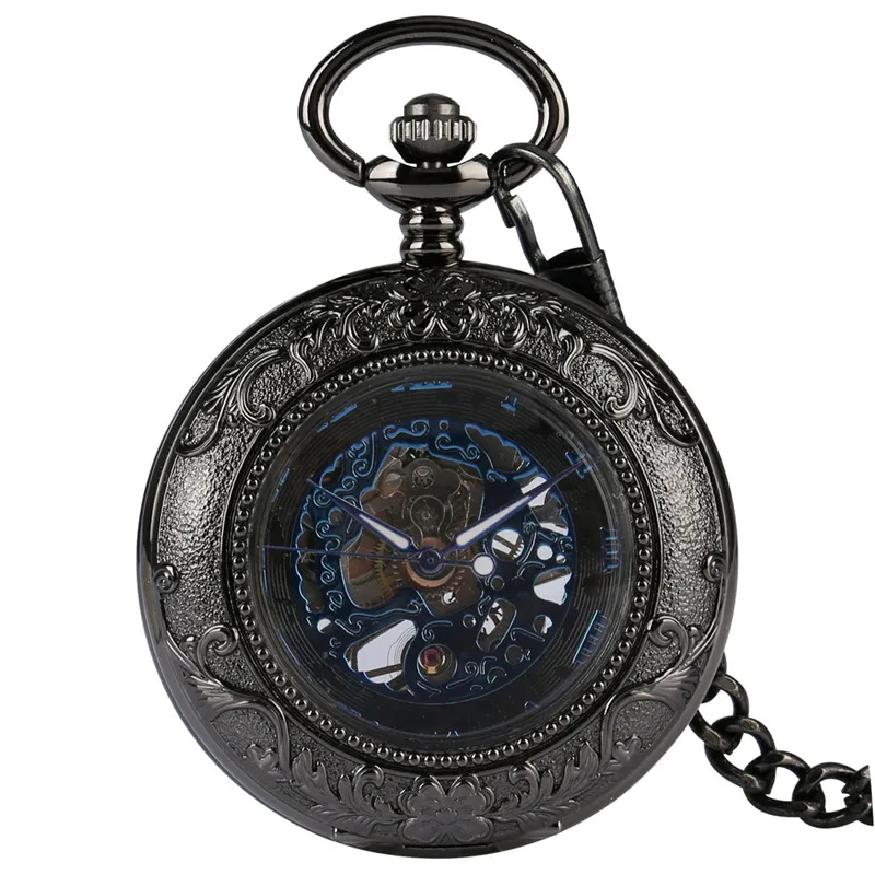 antique-black-skeleton-unisex-mechanical-hand-wind-poket-watch-transparent-glass-steampunk-roman-number-clock-fob-pendant-chain