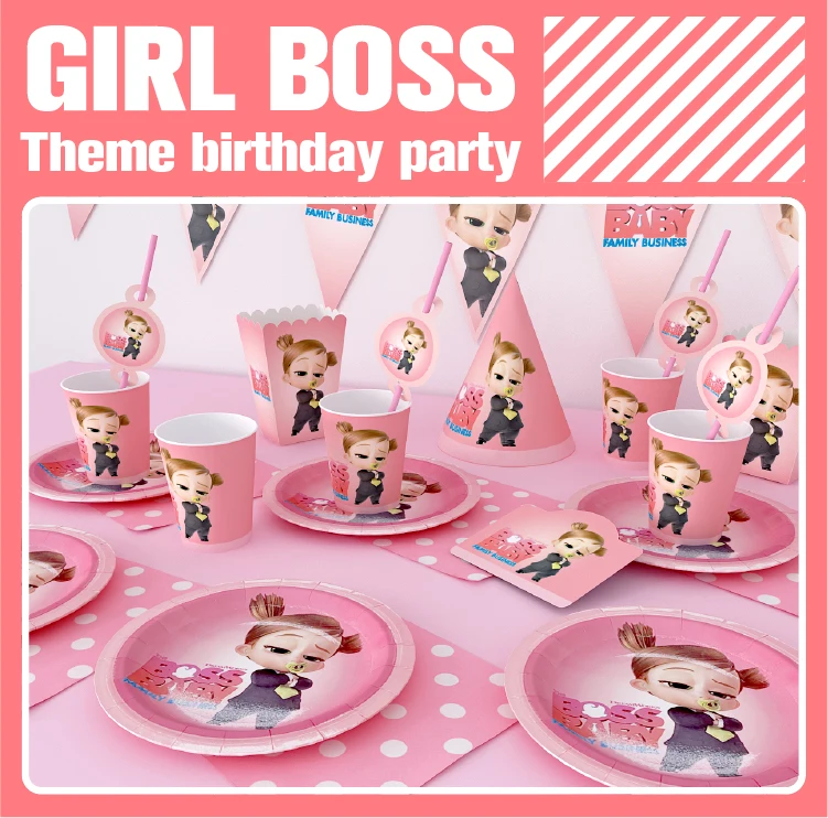 Description Picture 2 of itemBaby Girl Birthday Party Decoration Girl Boss Party Supplies Diy Baby Shower Disposable Paper Tableware Children Birthday Decor