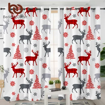

BeddingOutlet Christmas Deer Luxury Curtain Snowflake Bedroom Curtain Blackout Elk Reindeer Tree cortinas New Year Gift Dropship