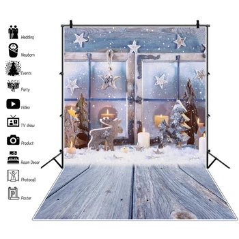 

Photo Christmas Backdrops Pine Snow Toys Window Sill Wooden Board Child Doll Photo Backgrounds Photocall Photo Studio