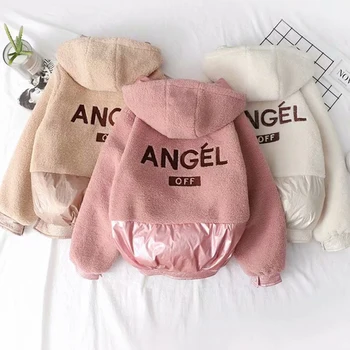 

2019 New Hooded Fur Winter Coat Women Letter Print Women's Winter Jacket Spliced Wool Jacket For Women Plus Size Windproof Coat