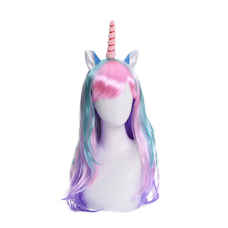 

Unicorn European and American fake occurrence day party color cos wig headgear long curly hair suitable for any face shape