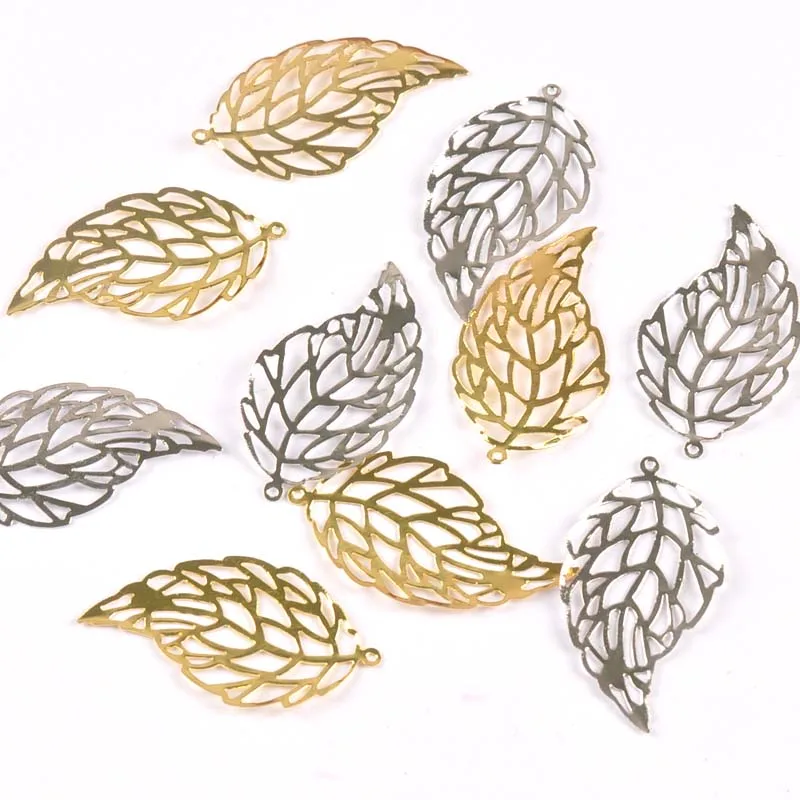 20pcs 41x22mm Gold Silver Leaf Filigree Wraps Flower Connectors For DIY Scrapbook Decor Metal Crafts Supplies Accessories Yk0775