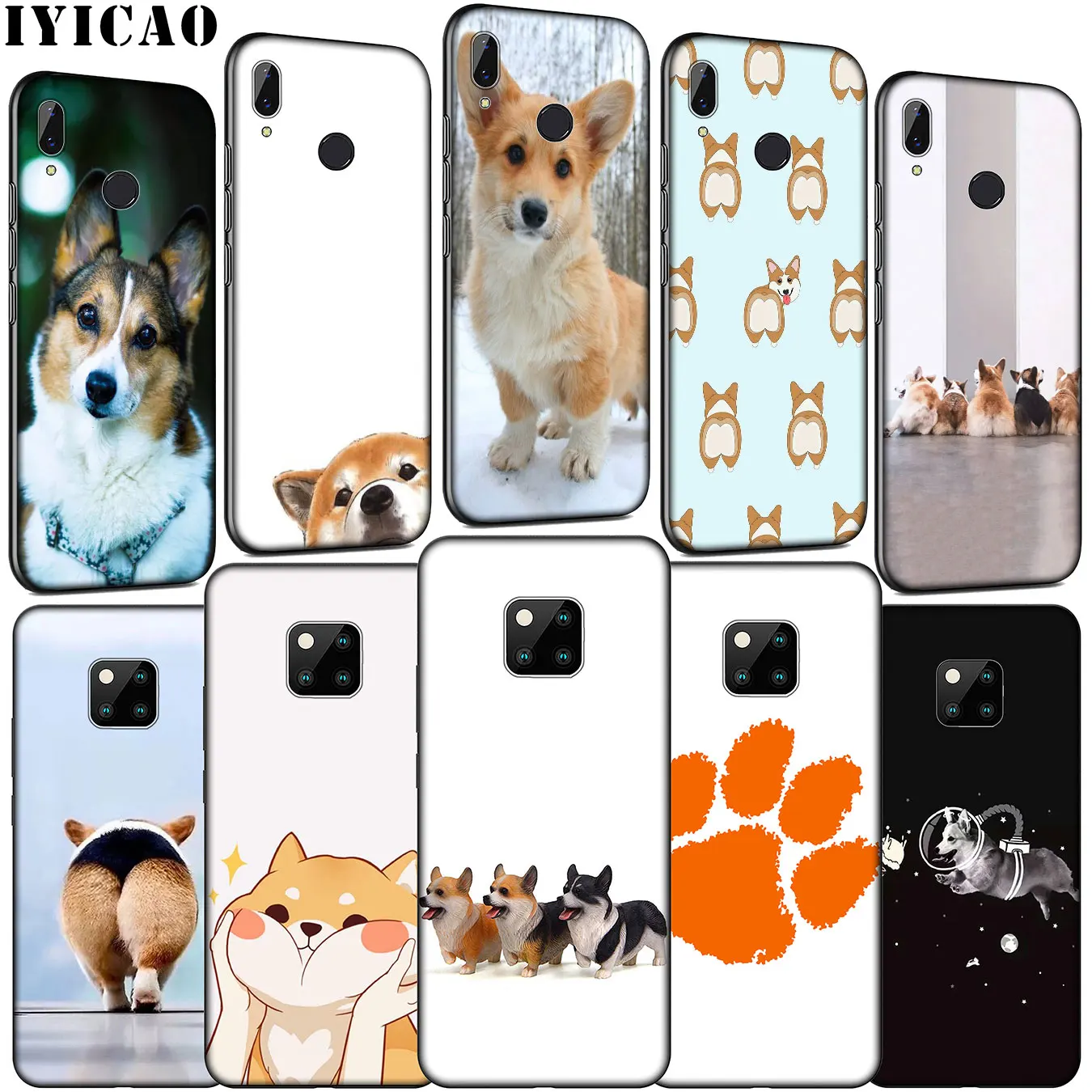 IYICAO Cute Corgi Dog Soft Silicone Phone Case for Huawei Mate 30 20 10 Pro Nova 5i 4 3 3i 2i 2 Lite Black Cover |