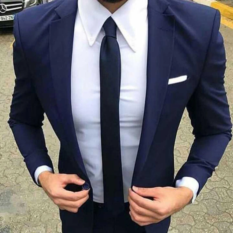 Formal Dark Blue Men Suits For Business Customize Groom Business Tuxedo  2piece Traje Hombre Costume Homme Slim Terno Masculino - Suits - AliExpress