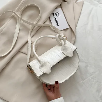 

Luxury Fashion Women Crossbody Bag Crocodile Semicircle Saddle Bags Soft Leather Shoulder Bag For Ladies Handbags Designer white