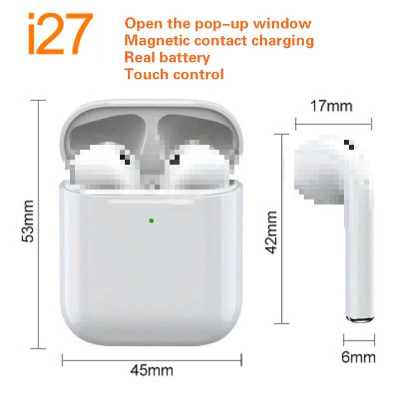 Новые i27 TWS беспроводные наушники 1:1 Bliuetooth наушники, всплывающие наушники, 1:1 наушники с сенсорным управлением для Xiaomi iphone Phone
