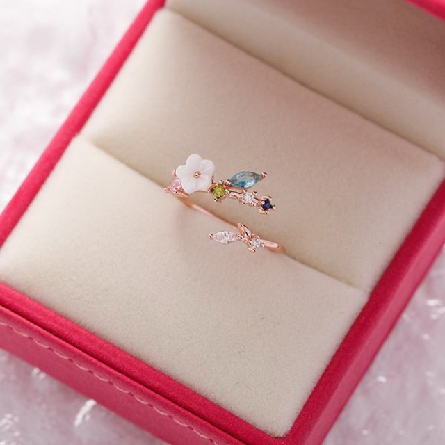 New Gorgeous Geometric Flower Hollow Butterfly Bowknot Full Zircon Opening Finger Ring For Women Charm Beach Party Jewelry