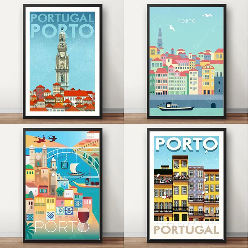 Порто-собор, португальский музыкальный дом, винтажный туристический плакат, холст, живопись, плакат из крафт-бумаги, покрытая Наклейка на стену, домашний декор, подарок