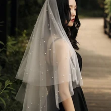 Длина 150 см, Свадебные вуали с жемчугом, тюль, 1 т, свадебная вуаль, элегантная вуаль для невесты, свадебные аксессуары, вечерние вуали для невесты без гребня