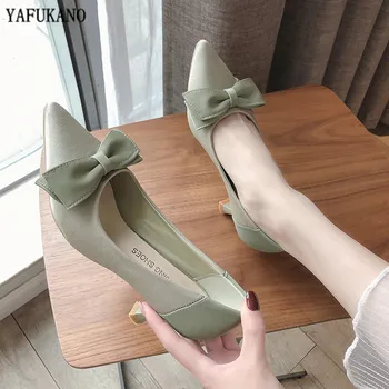 

2020 New Fashion Party Dress High Heels Pointed Toe Womens Shoes Korean Sweet Butterfly-Knot Pumps Elegant Satin Ladies Shoes