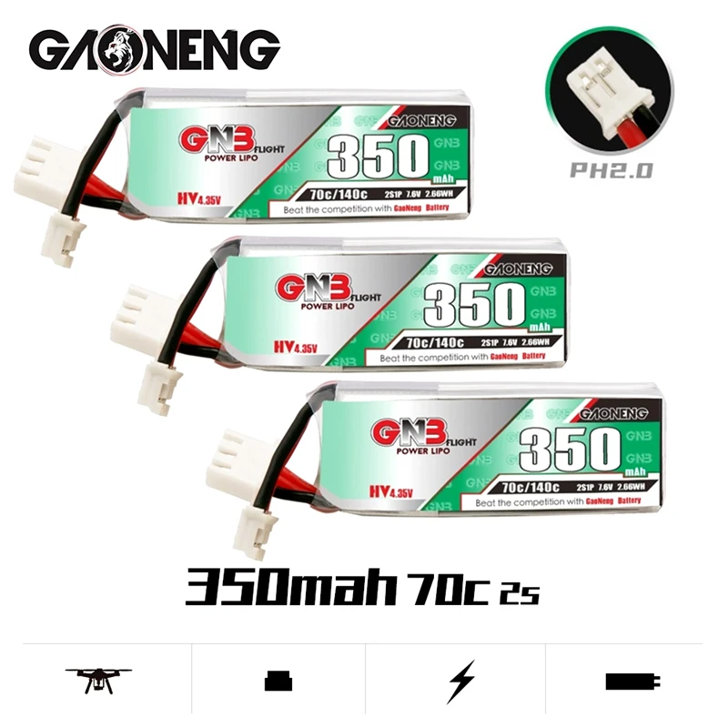 1-10 шт. макс. 140C Gaoneng GNB 2S 7,6 В 350 мАч 70C HV Lipo батарея с разъемом PH2.0 для Emax Tinyhawk S четырехосевые комнатные FPV дроны