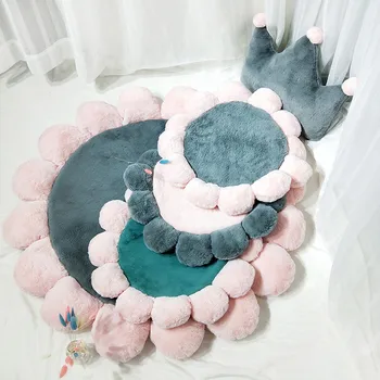 

Faux Rabbit Velvet Sunflower Carpet Crawling Cushion Round Floor Mat Fake Fur Fleece Flower Rug Bedroom Bay Window Decoration