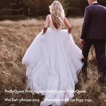 

Country Wedding Dress With Bow Sexy Backless Long Court Train Puffy A Line Robe De Mariee Bridal Dresses For Women