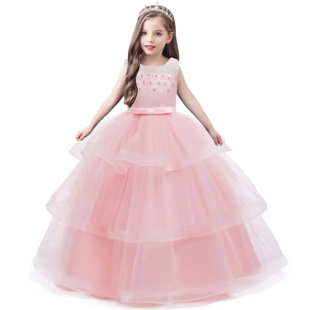Детские платья для девочек, свадебное платье элегантное вечернее платье принцессы для девочек-подростков, костюм для девочек 4, 5, 6, 8, 9, 10, 11, 14 лет - Цвет: Pink