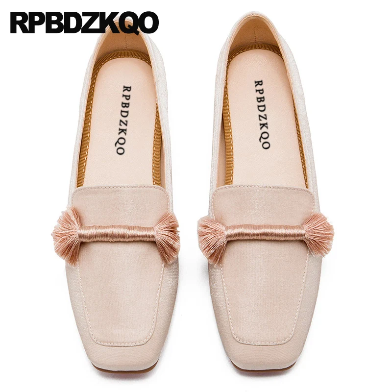 

china flats shallow spring autumn italian pink chinese square toe satin loafers slip on designer shoes women luxury 2019 ladies