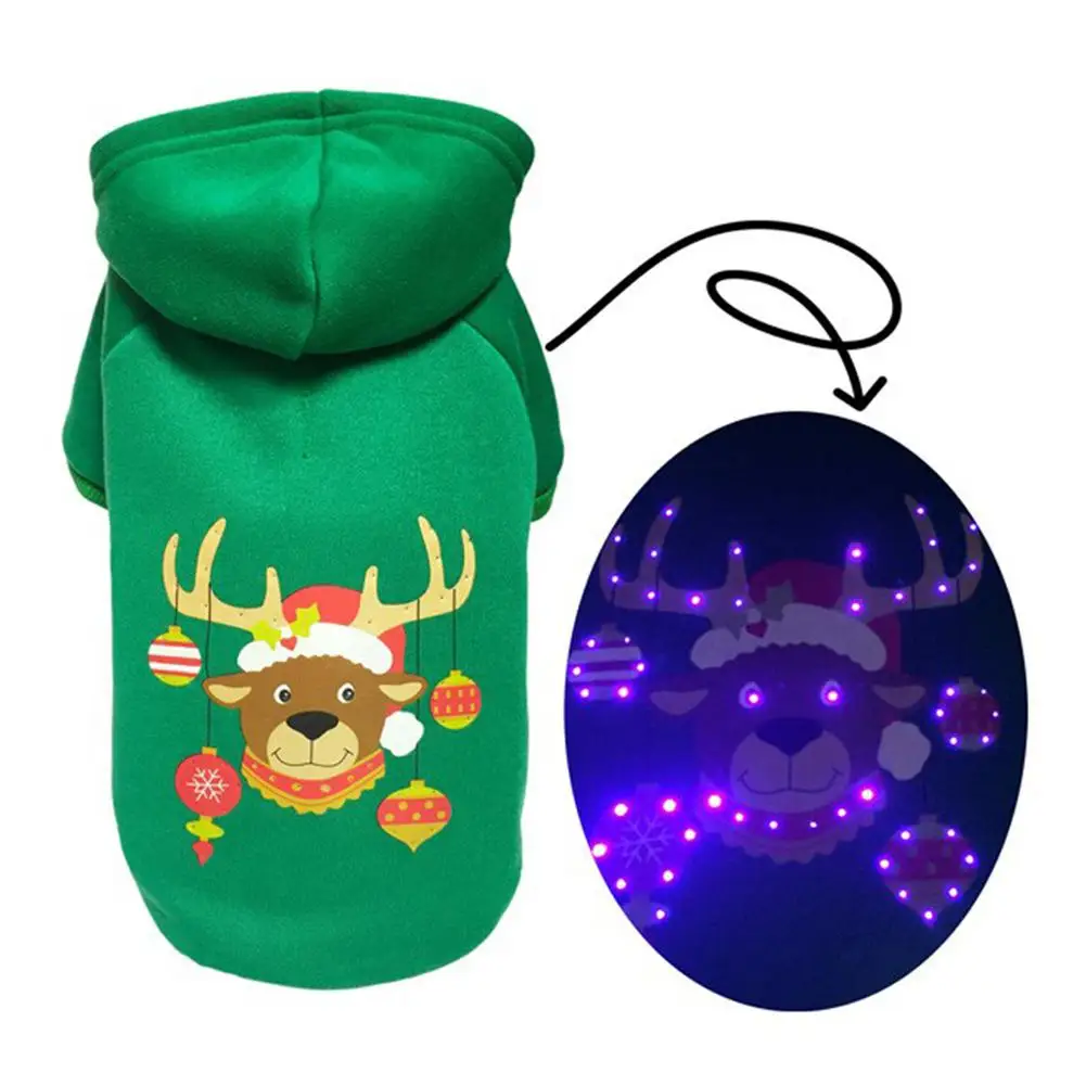 Christmas green IdealHouse теплый рождественский светодиодный светильник для домашних животных, хлопковый свитер для собак, флисовое пальто, бархатная одежда для собак - Цвет: Christmas green