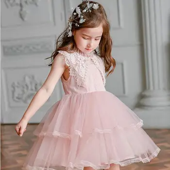 

3-12yrs Pink Girls Wedding Dress For Baby Kids Summer Flower Dresses Girls Party Clothing Princess Pageant Prom Vestidos