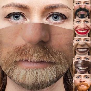 

6Pcs Adult Unisex Beard Smile Teeth Lips 3D Printed Mouth Mask Funny Expression Sunscreen Washable Party Decorative Face Cover