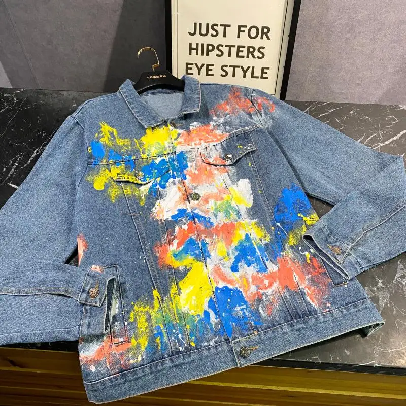 

2020 Spring New Street Graffiti Spray-print Color Washing Water Denim Jacket Cowboy Coat Tops Women's Fashion Jeans Coats