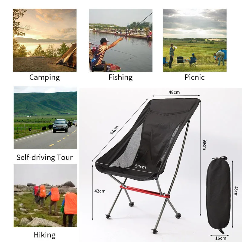 Portable Folding Camping Chair Outdoor Moon Chair Collapsible Foot Stool Folding Chair