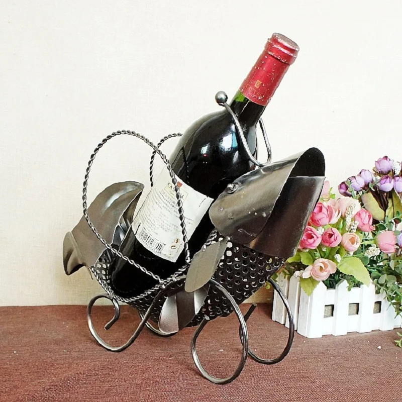 O.RoseLif New Lucky Fish Metal Wine Rack Cute Creative Handmade Portable Iron Wine Holder Richer Fish Home Christmas Decoration
