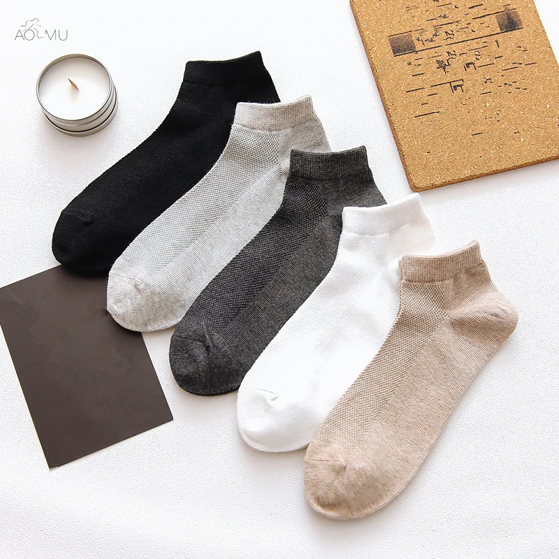 AOMU японские новые мужские деловые повседневные хлопковые носки летние спортивные однотонные носки с сеткой Мужские дышащие низкие короткие носки