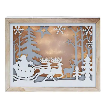 

Wooden Christmas Tree Elk Decoration with LED Light Ornaments Home Party Festival Holiday Gift Table Decor