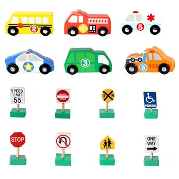 

14Pcs/Set Kids Car Traffic Toy Wooden Colorful Car Vehicle Traffic Sign Models Education Kids Toy