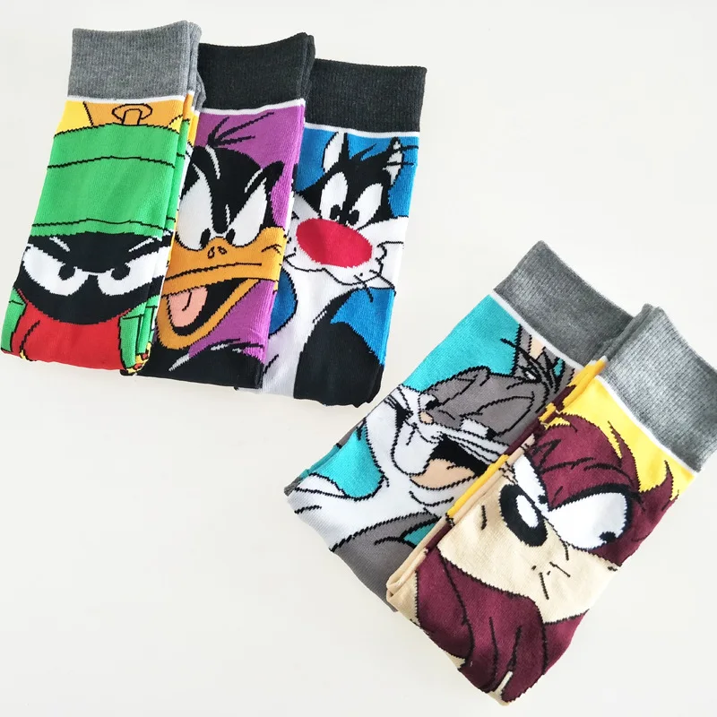 

Cartoon Marvin the Martian print socks Sylvester Daffy Duck Tasmanian Devil cute fun men cotton sock fashion personalized casual