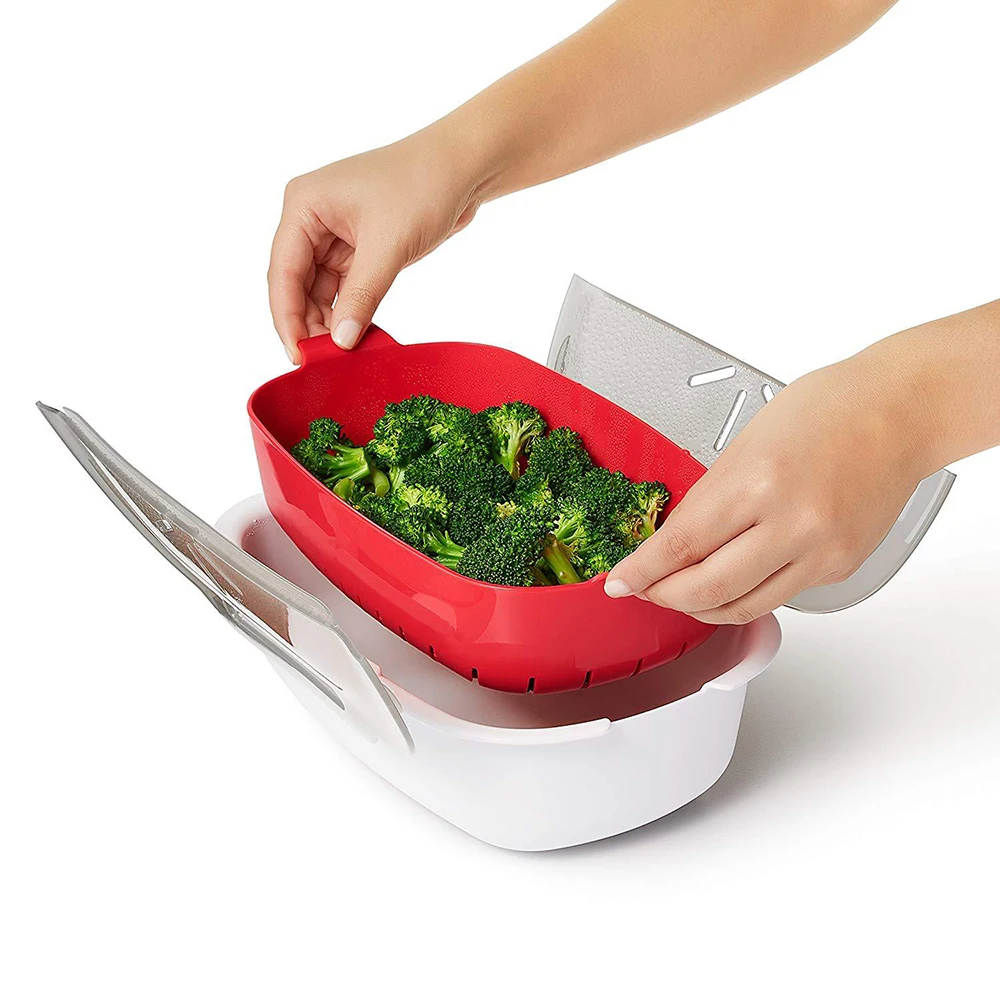 Бытовой Контейнер для овощей на пару Пароварка для микроволновой печи пластиковый встроенный съемный сетчатый отсек домашний кухонный инструмент для приготовления пищи