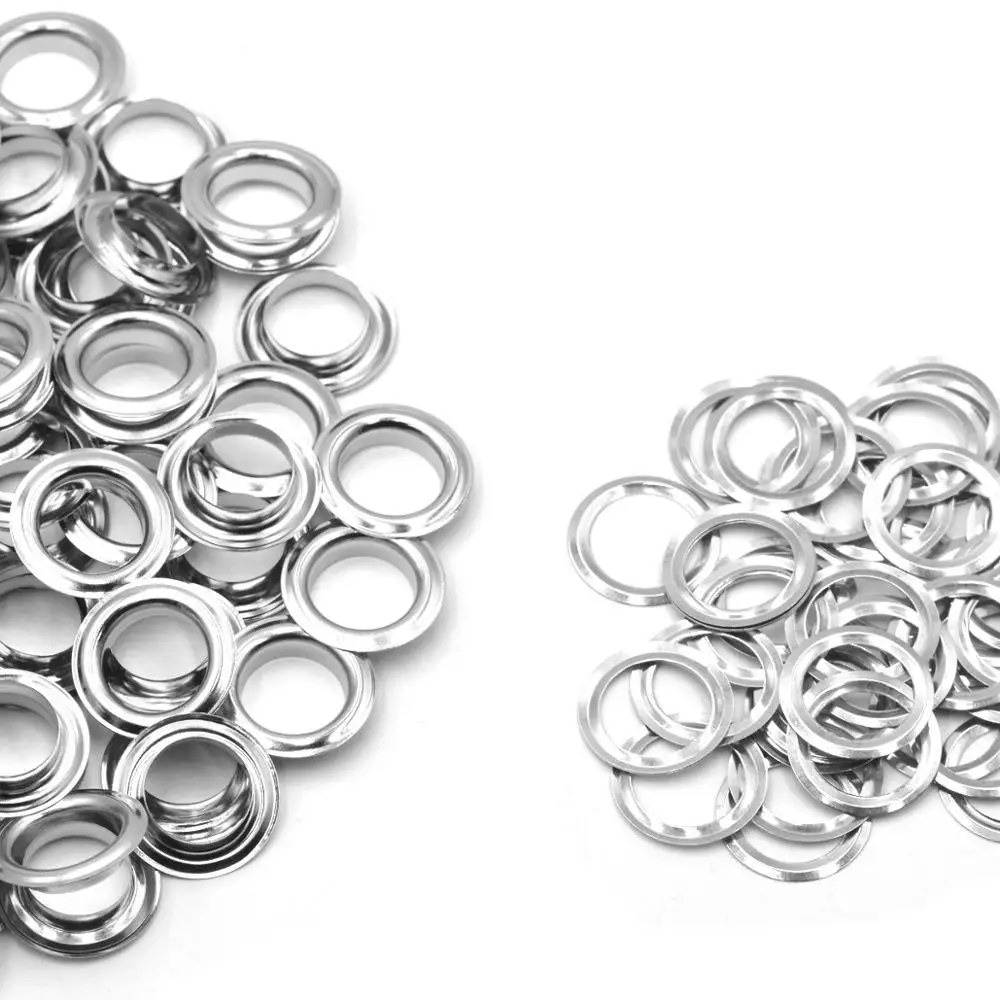 Eyelet Grommet Ring Kit 30sets 12mm 14mm Brass Material Silver Flat Edge Grommet Eyelet With Washer Fit Leather DIY Craft Shoes Belt Cap Accessories