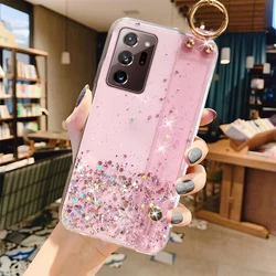 Radiant Gradient Glitter Clear Case with Soft Strap Wrist Band Cover for Mi 13 Lite (Pink)