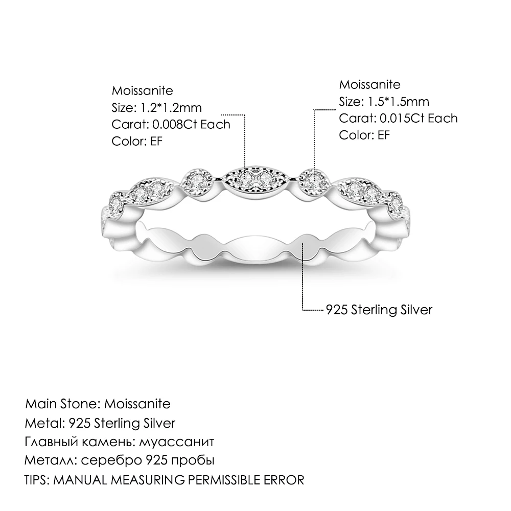 Ювелирное балетное кольцо 0.008Ct Tiara Eternity EF цвет Муассанит 925 пробы Серебряное элегантное обручальное кольцо для женщин ювелирные украшения