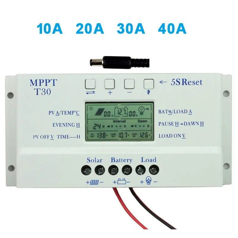 

10A 20A 30A 40A LCD Solar Charge Controller 12V 24V Solar Panel Batteries Charge Regulator PWM Solar Controller