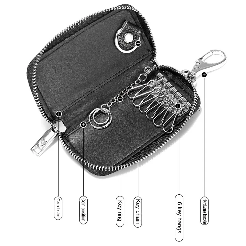 Натуральная кожа мужской держатель для ключей ключницы ключи Органайзер ключница Для женщин брелок-кошелек кейс на молнии сумка бумажник кошелек