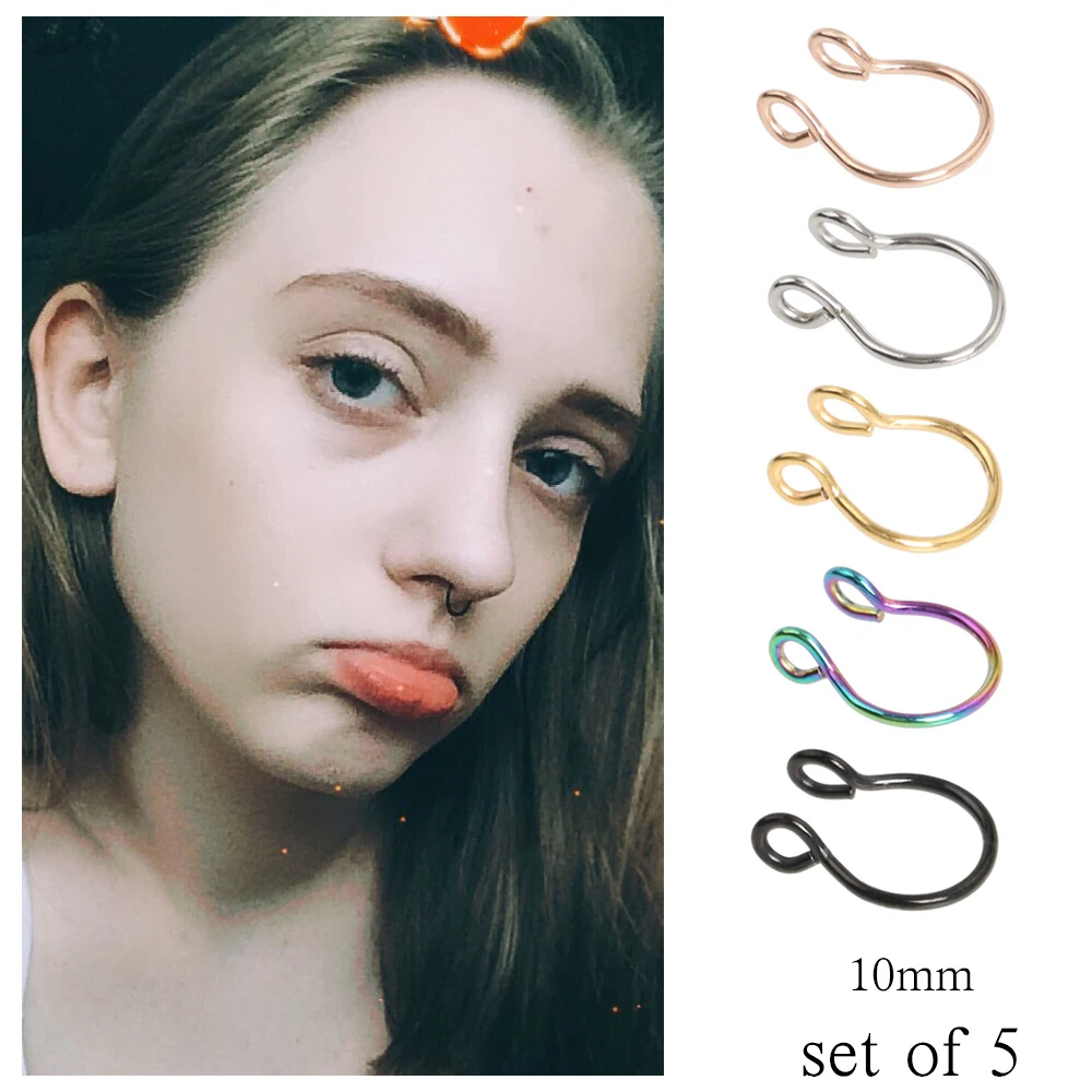 

5PCS Steel 20G Dainty Faux Nose Rings Fake Septum Rings Hoop Nostril Piercing Fake Clip on Nose Rings Oreja Piercings Jewelry