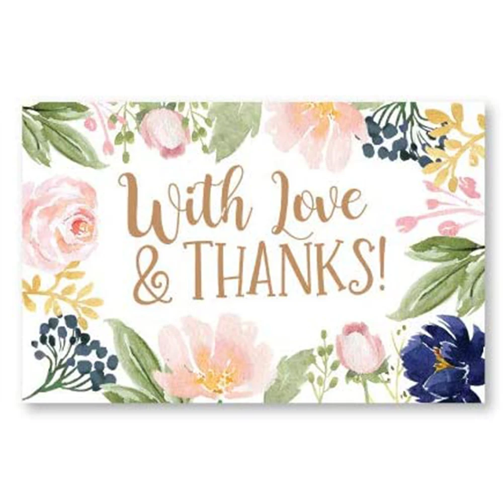 Rectangle flower card "Thank You" small gift message card writable 5.4x9cm decoration 10-30pcs message cards