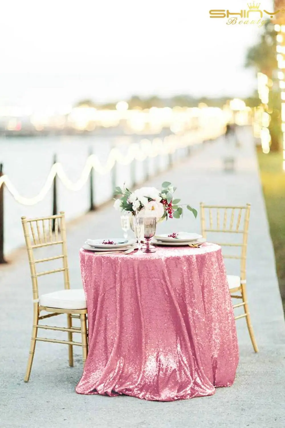  Shiny Pink Table Cover Sequin Fuchsia Pink Table Cloth 48