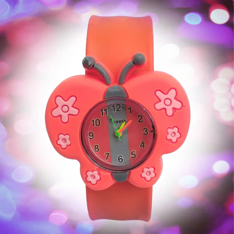 

2019 Dropshiping Cartoon Butterfly Girl Kids Watch Children Students Silicone Tape Patted Quartz Child Clock Baby Christmas Gift