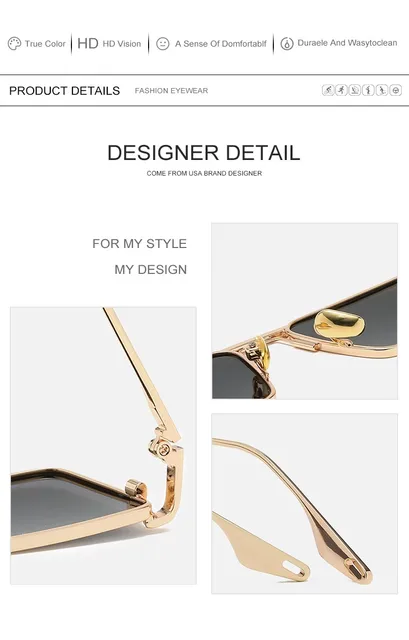 Occhiali Da Sole Retrò Rettangolari - Montatura In Metallo, Lenti UV400, Stile Vintage - Foto 10