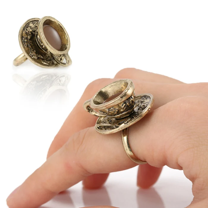 Ретро Женские кофейные чашки кольцо европейский дизайн Искусственные бронзовые металлические кольца унисекс новые ювелирные кольца для мужчин и женщин
