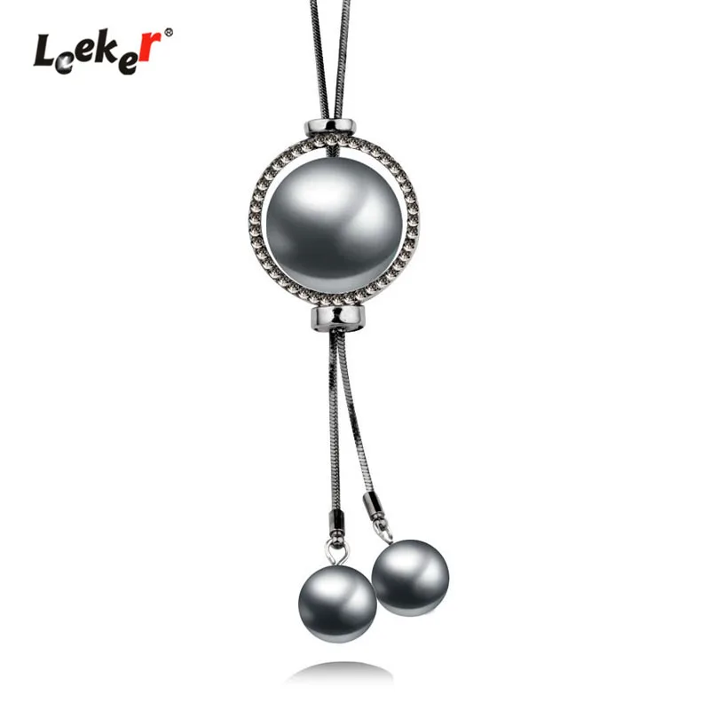

LEEKER Gothic Style Imitation Big Pearl Necklace Adjustable Lines Pendants Women Statement Silver Black Long Chain 048 LK9
