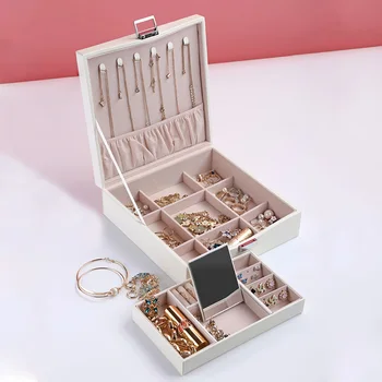 

Double-layer Jewelry Storage Box PU Leather Jewelry Box Storage Ring Display Box Portable Necklace Storage Box