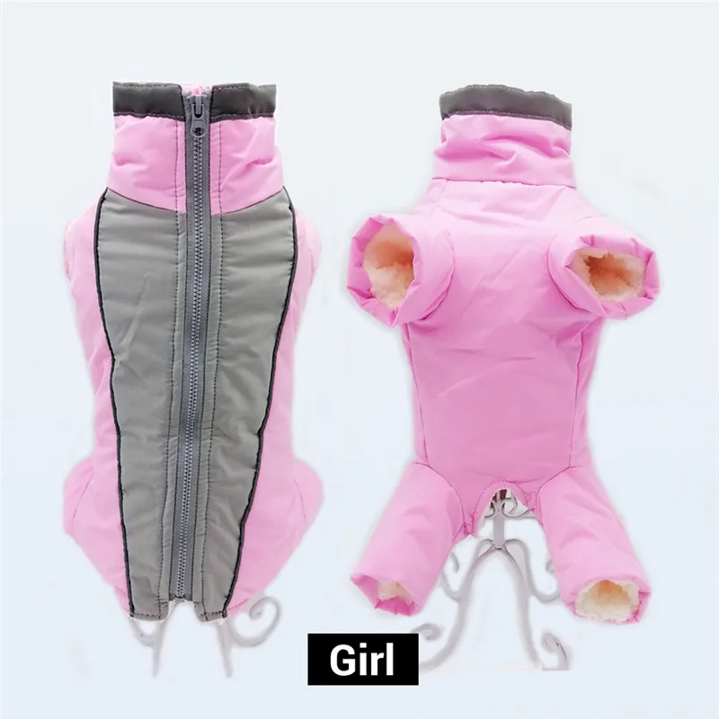 Junejour комбинезоны для собак, теплый водонепроницаемый Зимний комбинезон для маленьких собак, брюки для мужчин/женщин, светоотражающий пуховик для собак и щенков - Цвет: girl pink