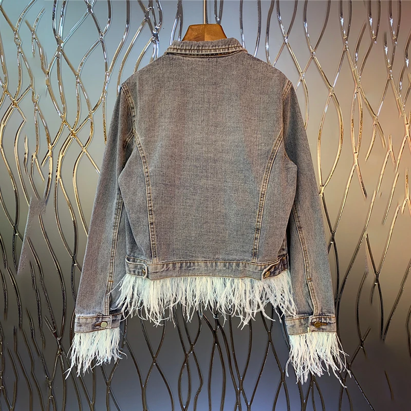 Patchwork Tassel Denim Women's Jacket Lapel Collar Long Sleeve Loose Casual Female Coats Fashion Streetwear New X657
