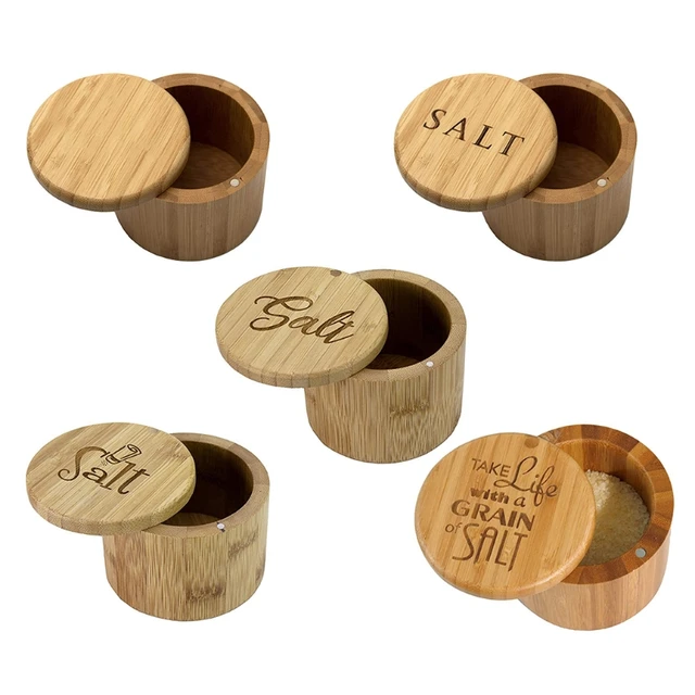 Totally Bamboo Salt Cellar with Magnetic Swivel Lid, Take Life