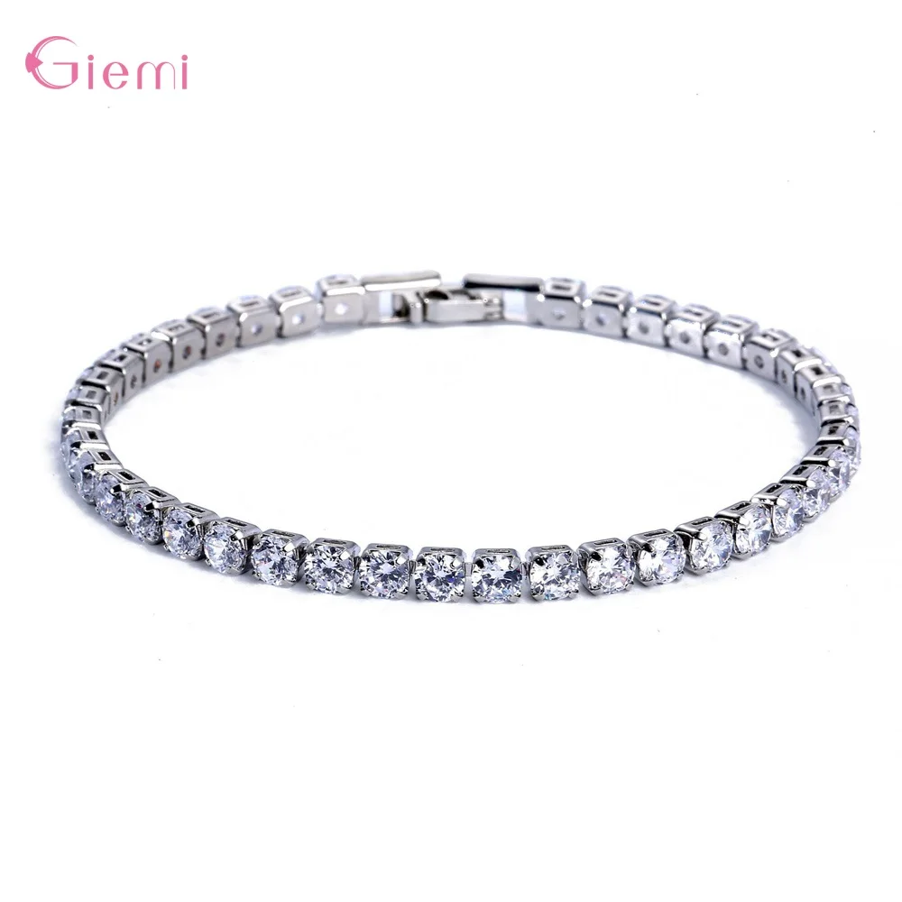 New Fashion Adjustable Tennis Bracelets For Women Shiny Crystal Silver Color Chain Bangle and Bracelet Jewelry Gift